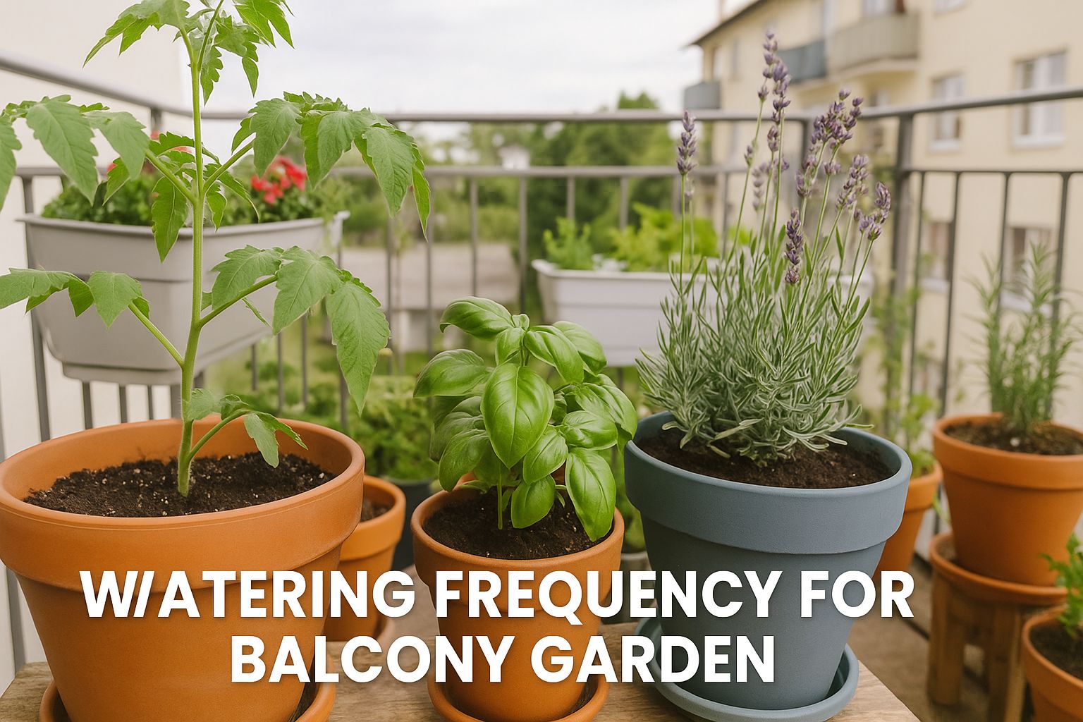 Watering frequency for a balcony garden with potted herbs